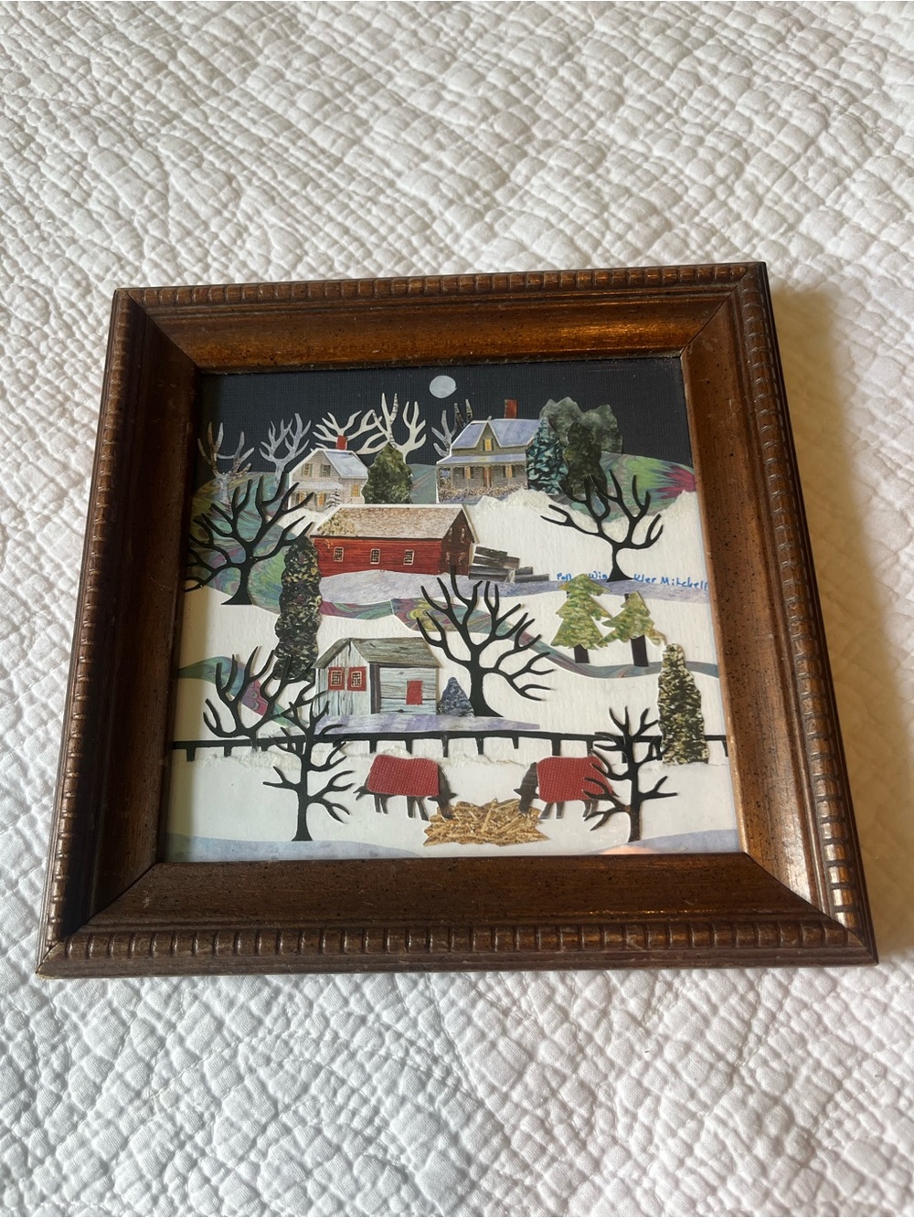 Polly Winkler- Mitchell Original—Framed Winter Barn Scene Collage